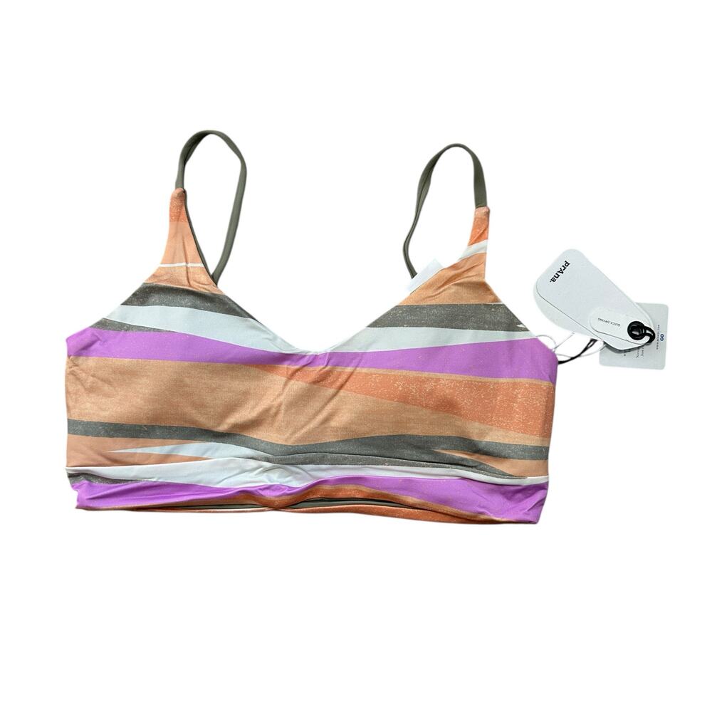 Prana Striped Bralette Bikini Top in Pink, Peach & Olive